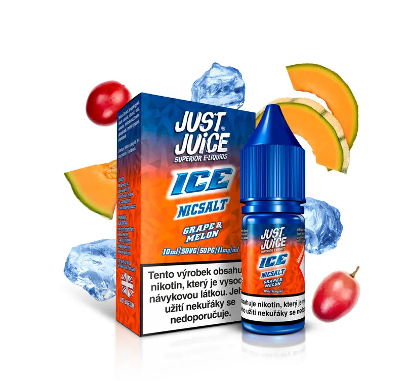 Náplň E-liquid Just Juice Salt 10ml/11mg-20mg: ICE Grape & Melon (Ľadové hroznové víno & cukrový melón)